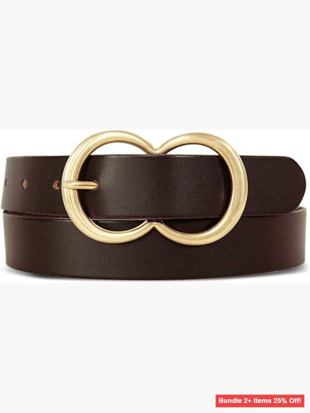 Genuine Leather Belt with Double Ring Buckle, Western Style, Size Medium